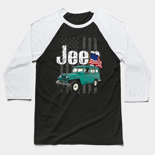 Willys Wagon Jeepcar JEEP Flag Baseball T-Shirt by alex77alves